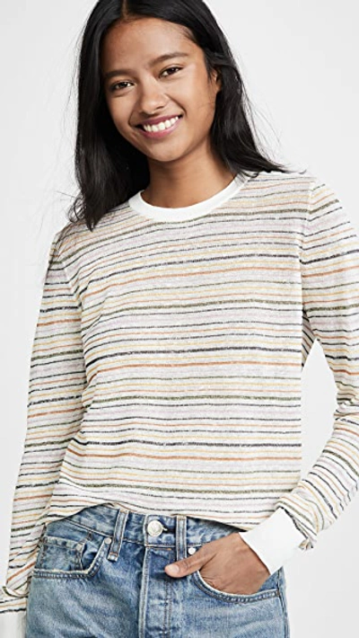 Joie Ade Striped Linen Pullover Sweater In Porcelain