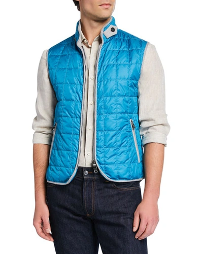 Neiman Marcus Men's Square Quilted Zip-front Vest In Blue