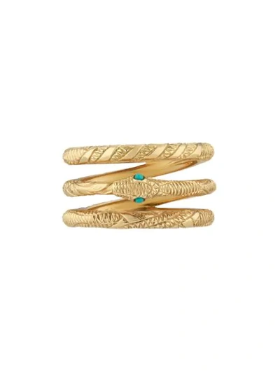 Gucci 18k 3-row Ouroboros Snake Ring W/ Turquoise In Yellow Gold