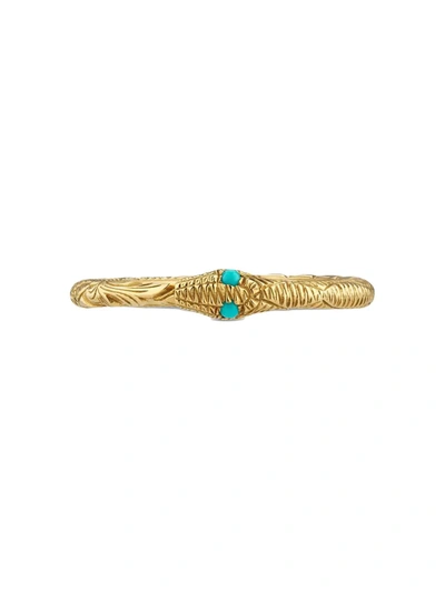Gucci 18k Ouroboros Snake Ring With Turquoise In Gold