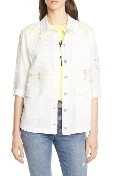 Alice And Olivia Charline Embroidered Oversized Military Jacket In Off White
