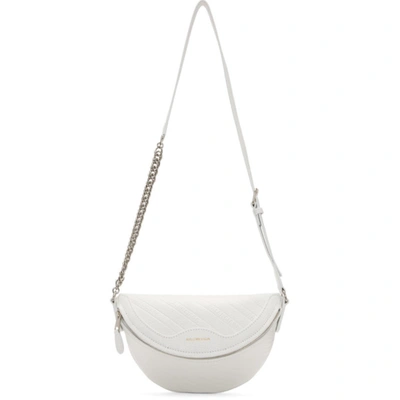 Balenciaga 'souvenir Xxs' Logo Embossed Leather Bum Bag In 9002 White