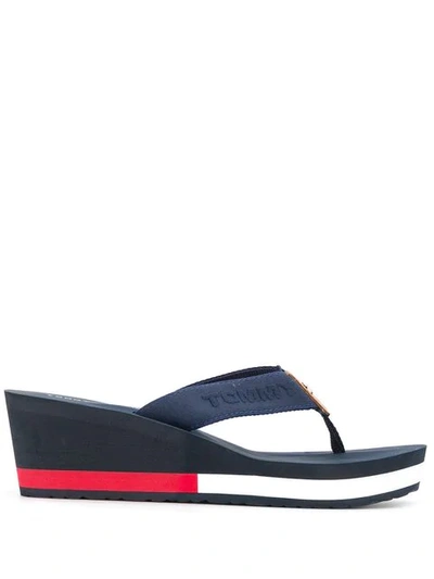 Tommy Hilfiger Wedge Beach Sandals In Blue