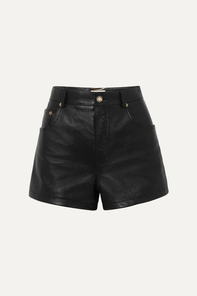 Saint Laurent Embellished Leather Shorts In Black