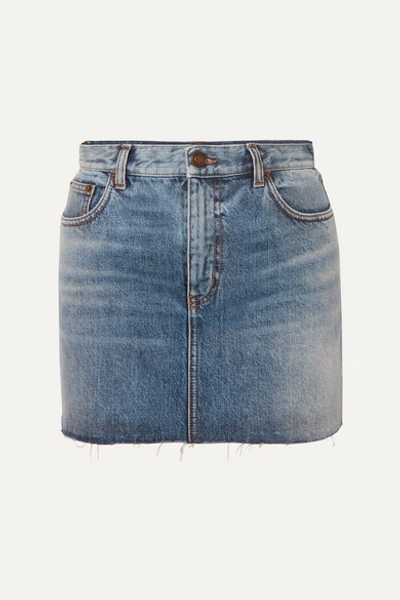 Saint Laurent Distressed Denim Mini Skirt In Blu