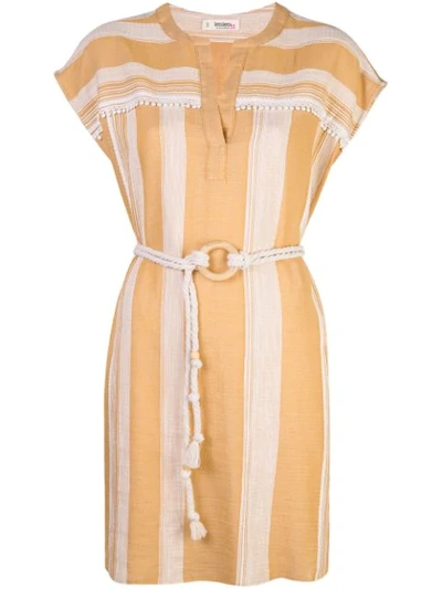 Lemlem + Net Sustain Derartu Belted Striped Cotton-gauze Mini Dress In Brown