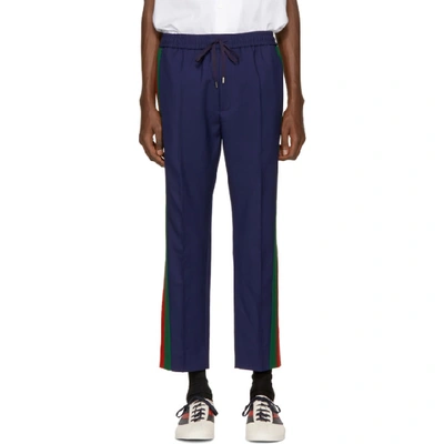 Gucci Side-stripe Wool-blend Trousers In 4729 Navy