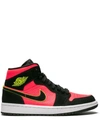 Jordan 1 Mid Sneaker In Black/ Volt/ Hot Punch/ White