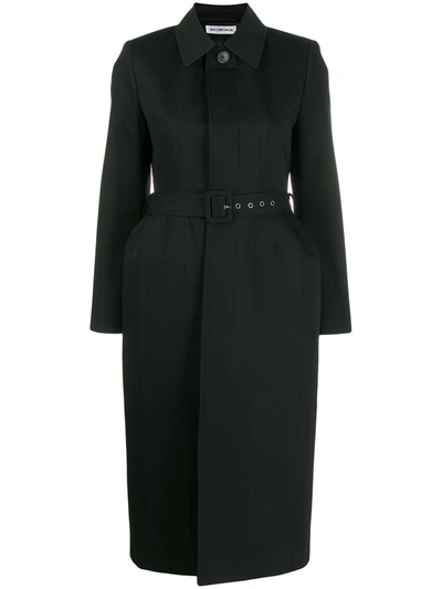 Balenciaga Belted Cotton-twill Trench Coat In Black