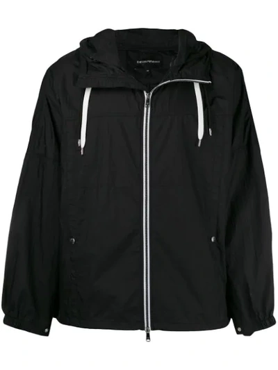 Emporio Armani Zipped Hooded Jacket In Black