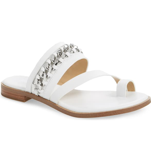 Michael Michael Kors Bergen Flat Leather Chain Sandals In Optic White ...