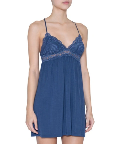 Eberjey Simona Merry Me Jersey & Lace Chemise In Crown Blue