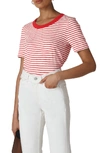 Whistles Rosa Striped Banded-neck Tee In Red/ Multi