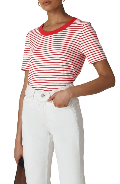 Whistles Rosa Striped Banded-neck Tee In Red/ Multi