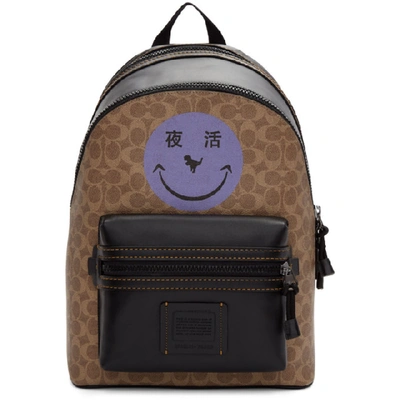 Coach Academy Backpack In Signature Canvas With Rexy By Yeti Out In Khaki/black Copper