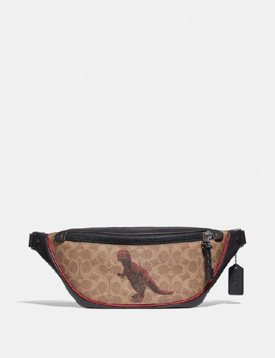 Coach Rivington Belt Bag In Signature Canvas With Rexy By Sui Jianguo In Khaki/black Copper