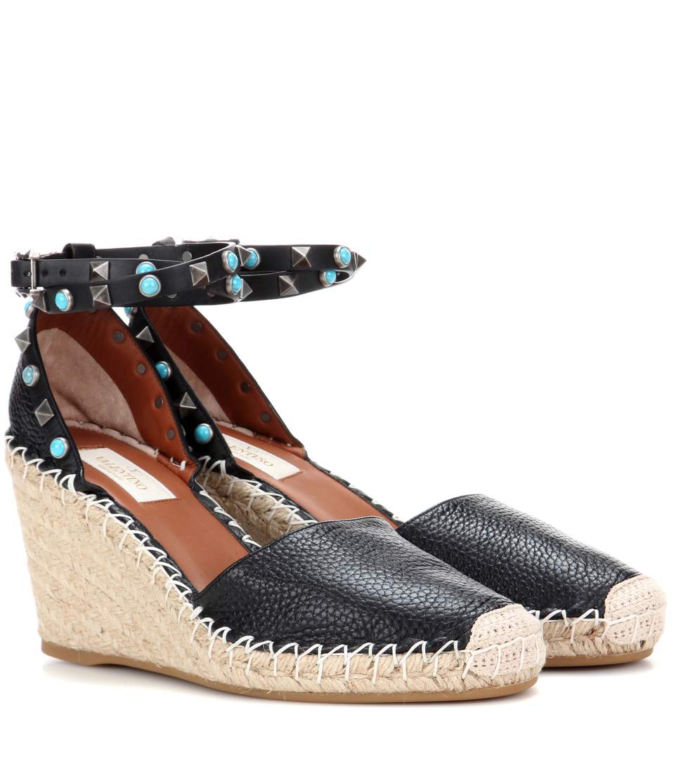 valentino garavani rockstud leather wedges