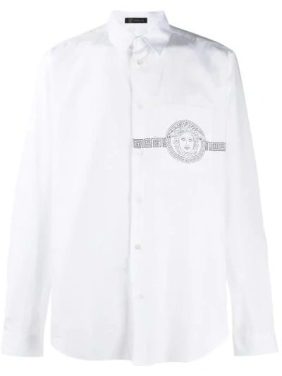 Versace Printed Logo Cotton Shirt In White