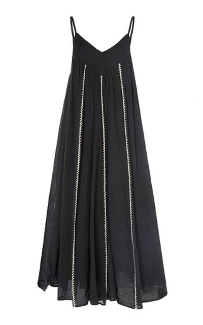 Anaak Violeta Embroidered Cotton-voile Midi Dress In Black