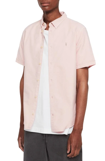 Allsaints Huntington Slim Fit Short Sleeve Sport Shirt In Bleach Pink