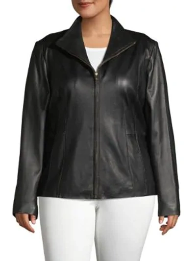 Cole Haan Plus Leather Jacket In Black