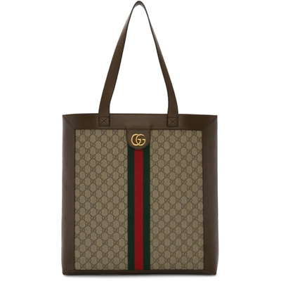 Gucci Brown & Beige Gg Ophidia Tote In 8745 Print