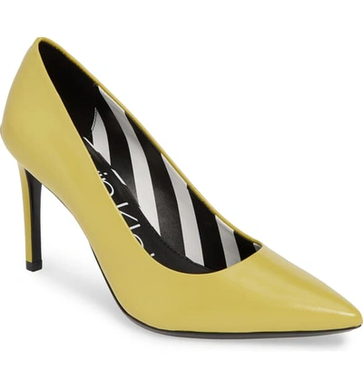 Calvin Klein 'gayle' Pointy Toe Pump In Lime Leather