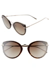 Tom Ford Acetate & Metal Cat-eye Sunglasses In Dark Havana/ Gold/ Brown