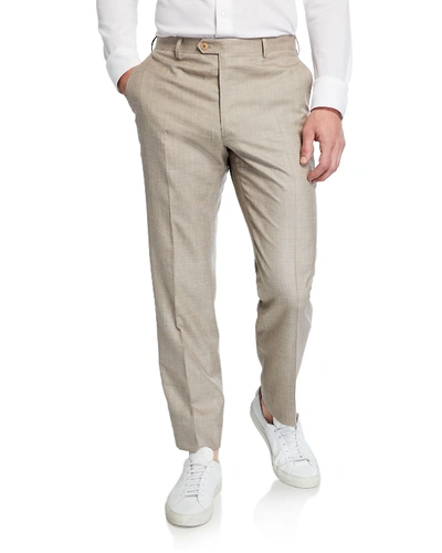 Brioni Men's Flat-front Wool/linen-blend Dress Pants In Beige