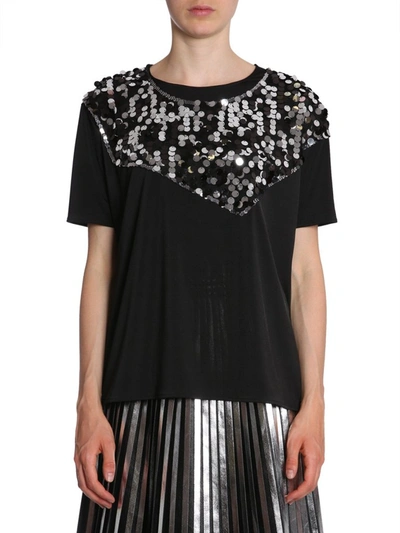 Mm6 Maison Margiela T-shirt With Sequin Insert In Black