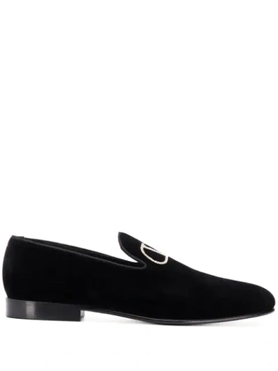 Valentino Garavani Men's Embroidered Go Logo Slip-on Loafers In Black