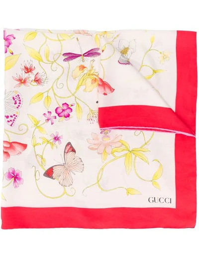 Pre-owned Gucci 1980's Silk Floral Scarf In Red