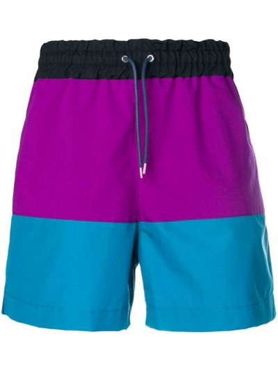 Sacai Colour-block Shell Shorts In Purple