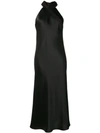 Galvan Sienna Sleeveless Satin Turtleneck Bow-back Dress In Black