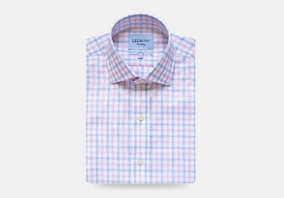 Ledbury Men's Pink Wistrom Check Dress Shirt Classic Cotton