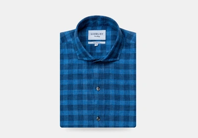 Ledbury Men's Blue Mcclellan Cotton Linen Gingham Casual Shirt Cotton/linen