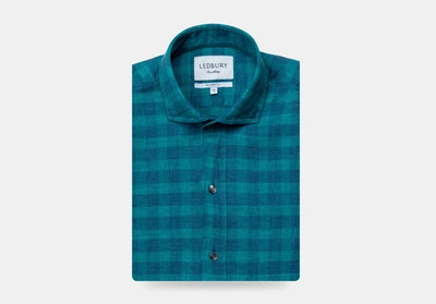 Ledbury Men's Leaf Mcclellan Cotton Linen Gingham Casual Shirt Green Cotton/linen