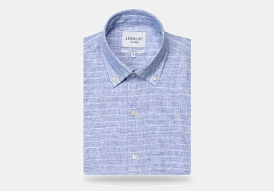 Ledbury Men's Blue Short Sleeve Tremont Stripe Linen Casual Shirt Cotton/linen