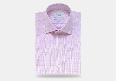 Ledbury Men's Lavender Fairlake Check Dress Shirt Lavender Purple Cotton