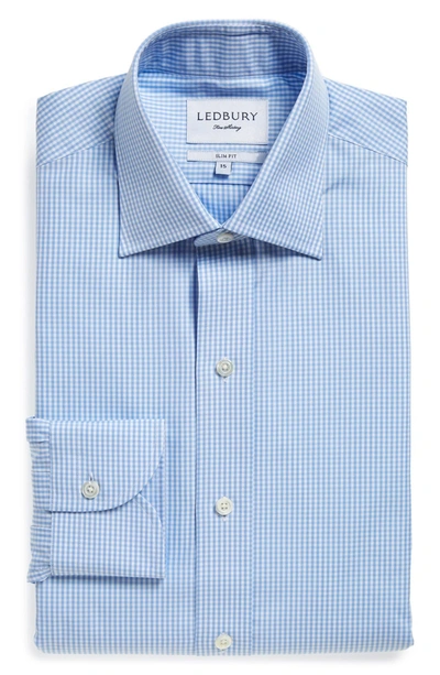 Ledbury Men's Light Blue Gingham Poplin Dress Shirt Cotton