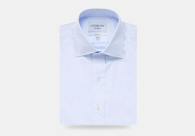 Ledbury Men's Blue Fine Twill Mid-spread Dress Shirt Cotton