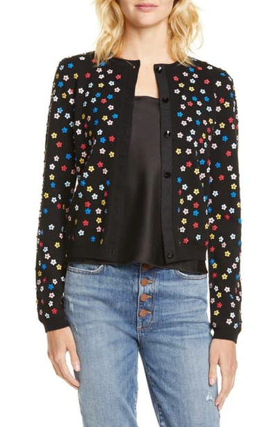 Alice And Olivia Ruthy Floral Embellished Button-front Cardigan In Black/ Multi