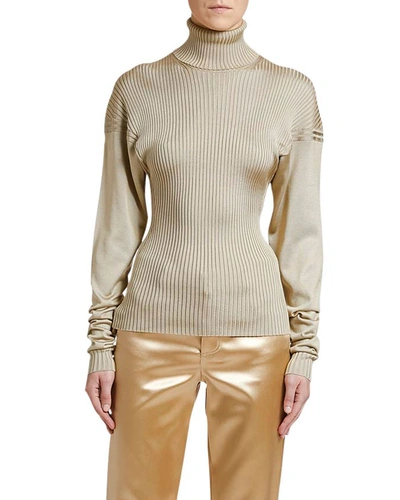 Bottega Veneta Ribbed-silk Turtleneck Sweater In Champagne