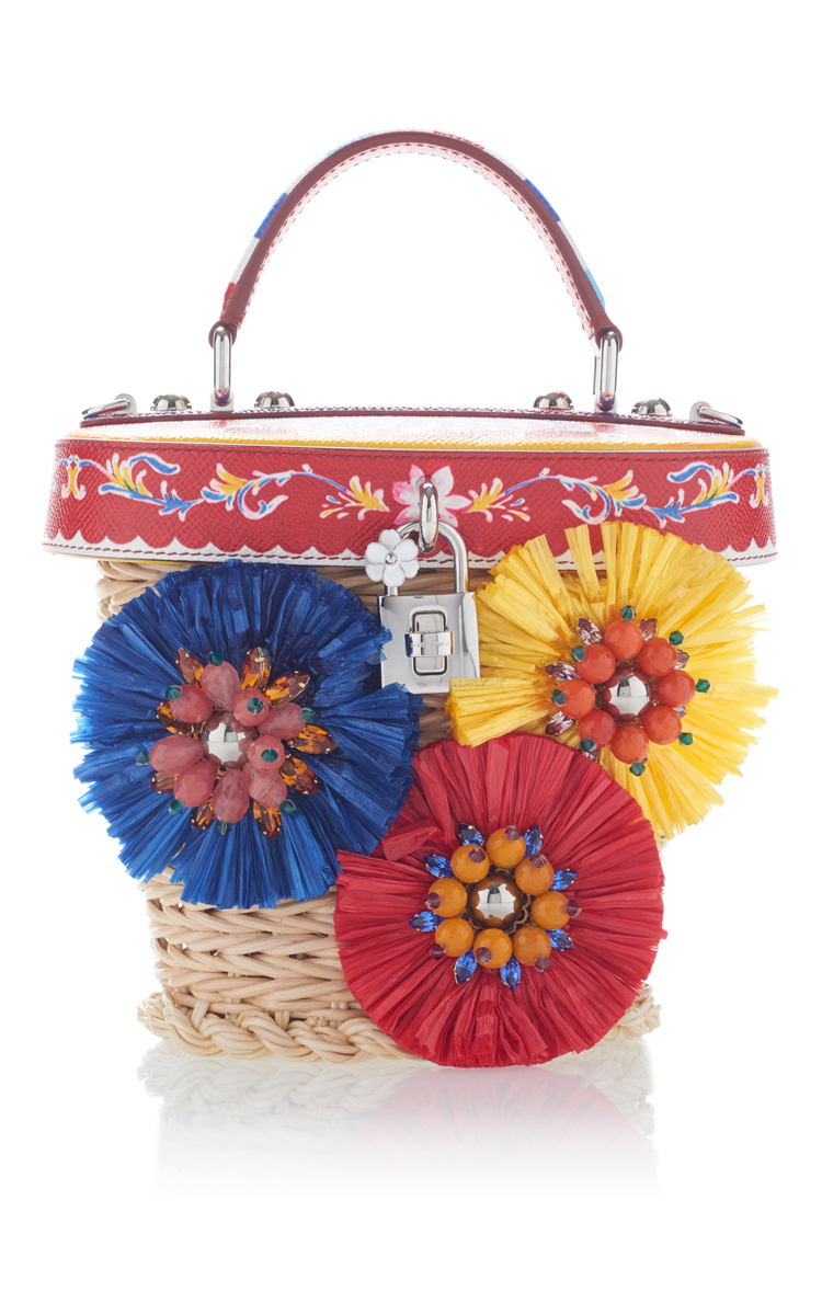 Dolce & Gabbana Small Straw Flower Top-handle Crossbody Bag, Multi ...