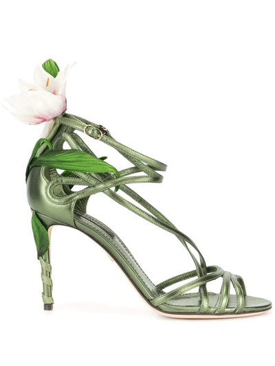 Dolce & Gabbana Mordore Nappa Sandals With Lily Embroidery In Green