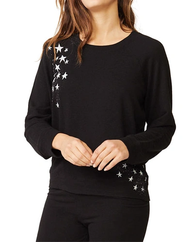 Monrow Super-soft Vintage Raglan-sleeve Top With Faded Stars In Glowing Stars