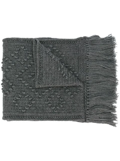 Saint Laurent Fringed-edge Tricot Scarf In Grey