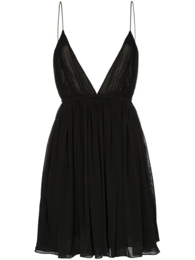 Saint Laurent Plunge Neckline Baby Doll Dress In Black