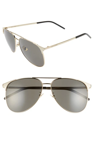Saint Laurent 61mm Aviator Sunglasses - Light Gold