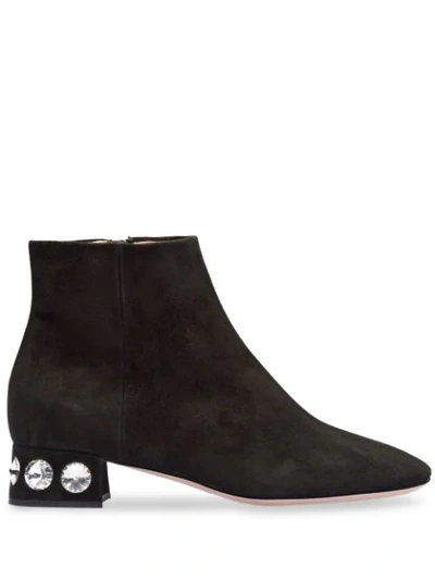 Miu Miu Women's Rocchetto Crystal Embellished Booties In Nero Suede